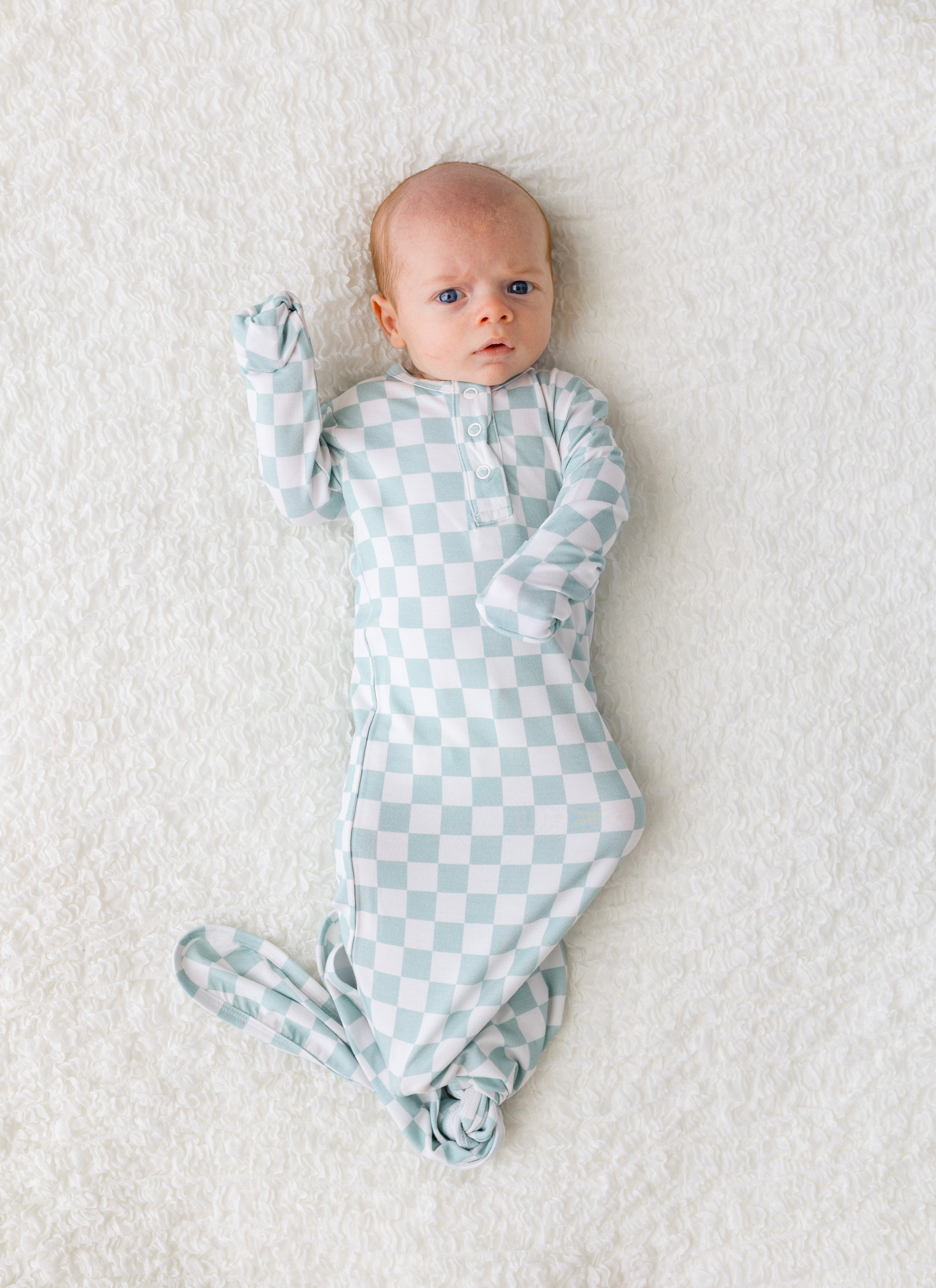 Blue Checker Knotted Gown