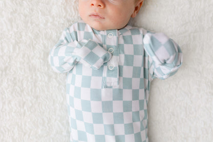 Blue Checker Knotted Gown